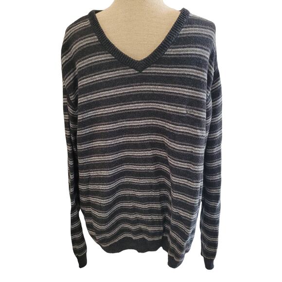 Vintage Chaps Ralph Lauren Wool Blend Striped Gray Sweater Sz XL - Picture 1 of 5